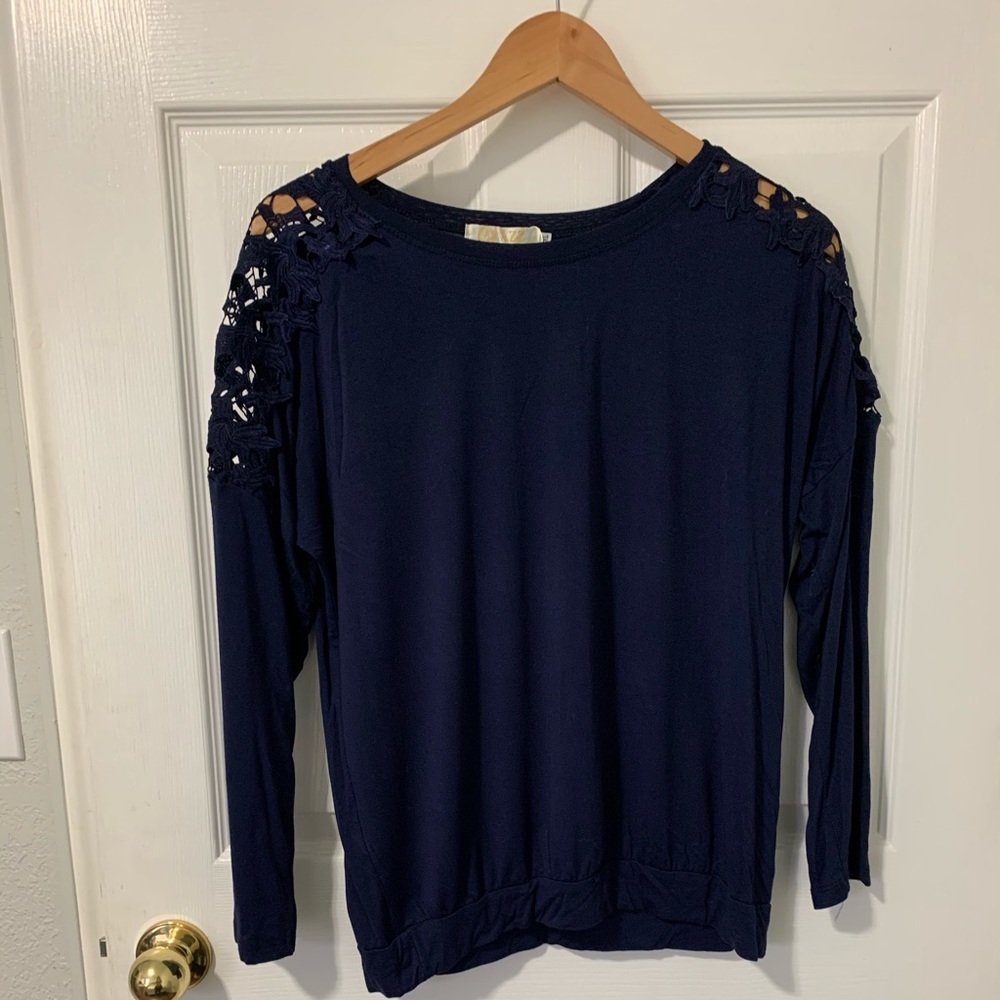 Blue shoulder laced top
